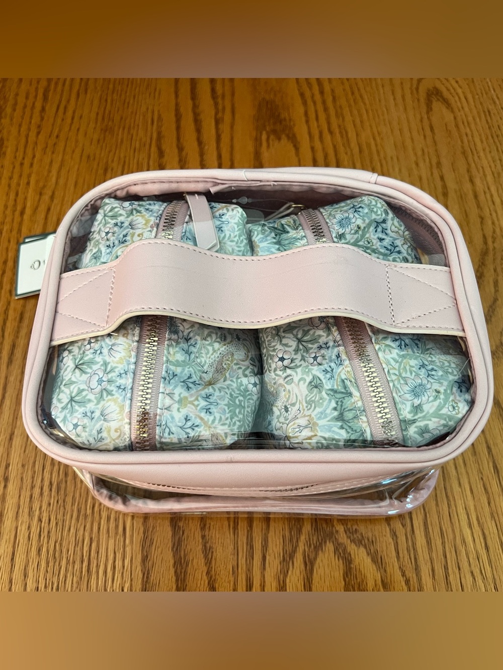 Morris & Co. Clear Pink Travel Storage Cosmetic Organizer with 2 Floral Pouche